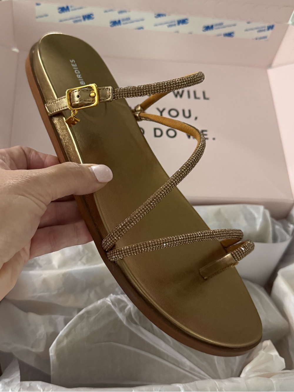Birdies Gold Strappy Flat Sandals - Picture 1 of 8